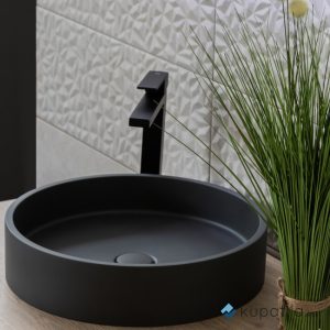 Umivaonik nadgradni okrugli Ø 42,5 cm crni mat s piletom ONYX