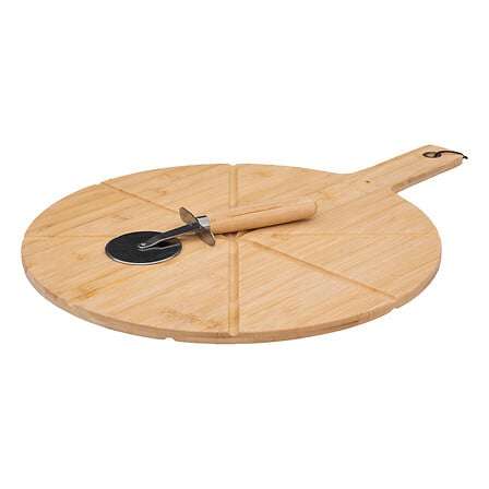 Five daska za rezanje okrugla 37cm bambus + rezač za pizzu