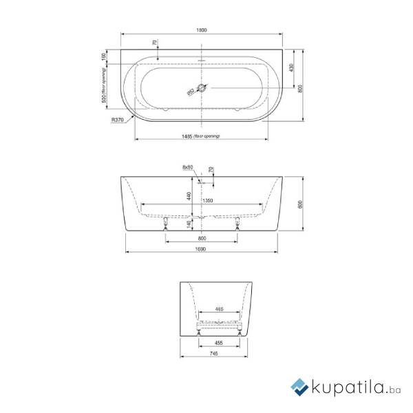 Kada akrilna METAURO Free Wall 180x80 cm s bijelom sjaj oblogom AQUAESTIL - Image 3