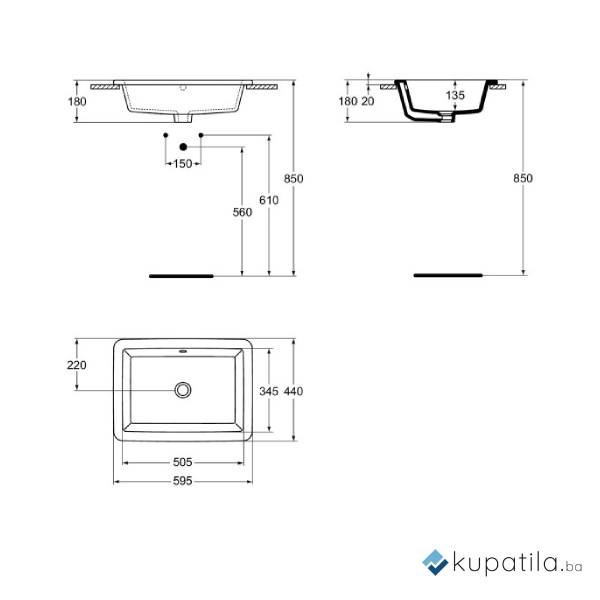 Umivaonik nadgradni Ideal Standard Strada s preljevom 595x435 mm bijeli - Image 4